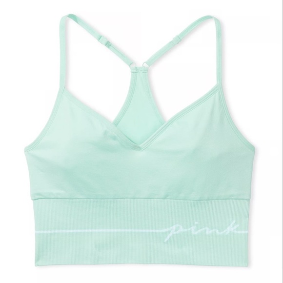 VS Pink Seamless Longline Sports Bra Opal Blue small racerback crop top stretchy - Picture 4 of 11